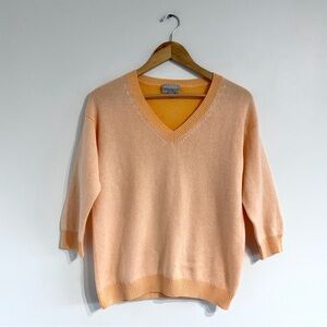 Pure Collection V-Neck Peach Sweater 3/4 sleeve knit cashmere orange